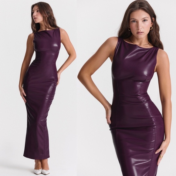 HOUSE OF‎ CB 'Sahara' Merlot Vegan Leather Maxi Dress NWOT size S - Picture 16 of 17